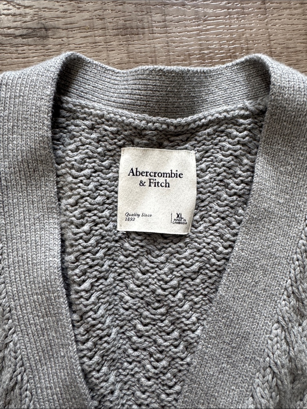 Abercrombie & Fitch Light Gray Cable-Knit Button Cardigan - Picture 2 of 4